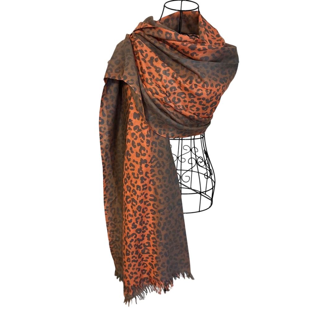 Monte Kashmir 100% Pashmina Cashmere Leopard Print Fringed Shawl Wrap Scarf